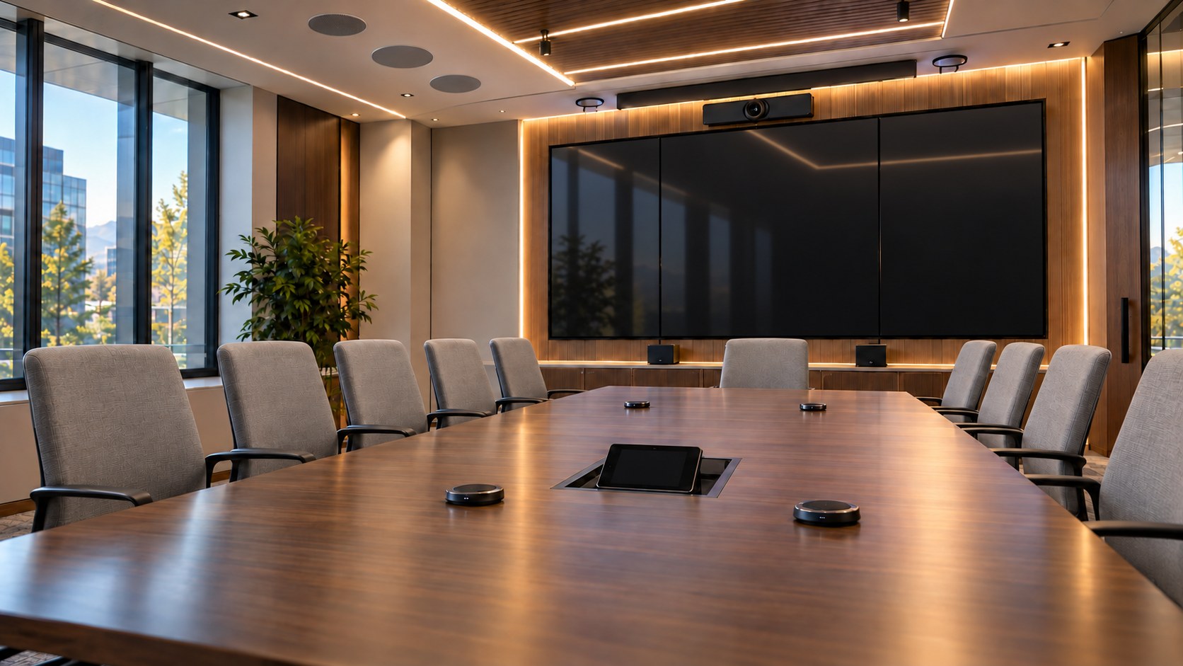 Multi-Panel Display Wall and Ceiling Audio